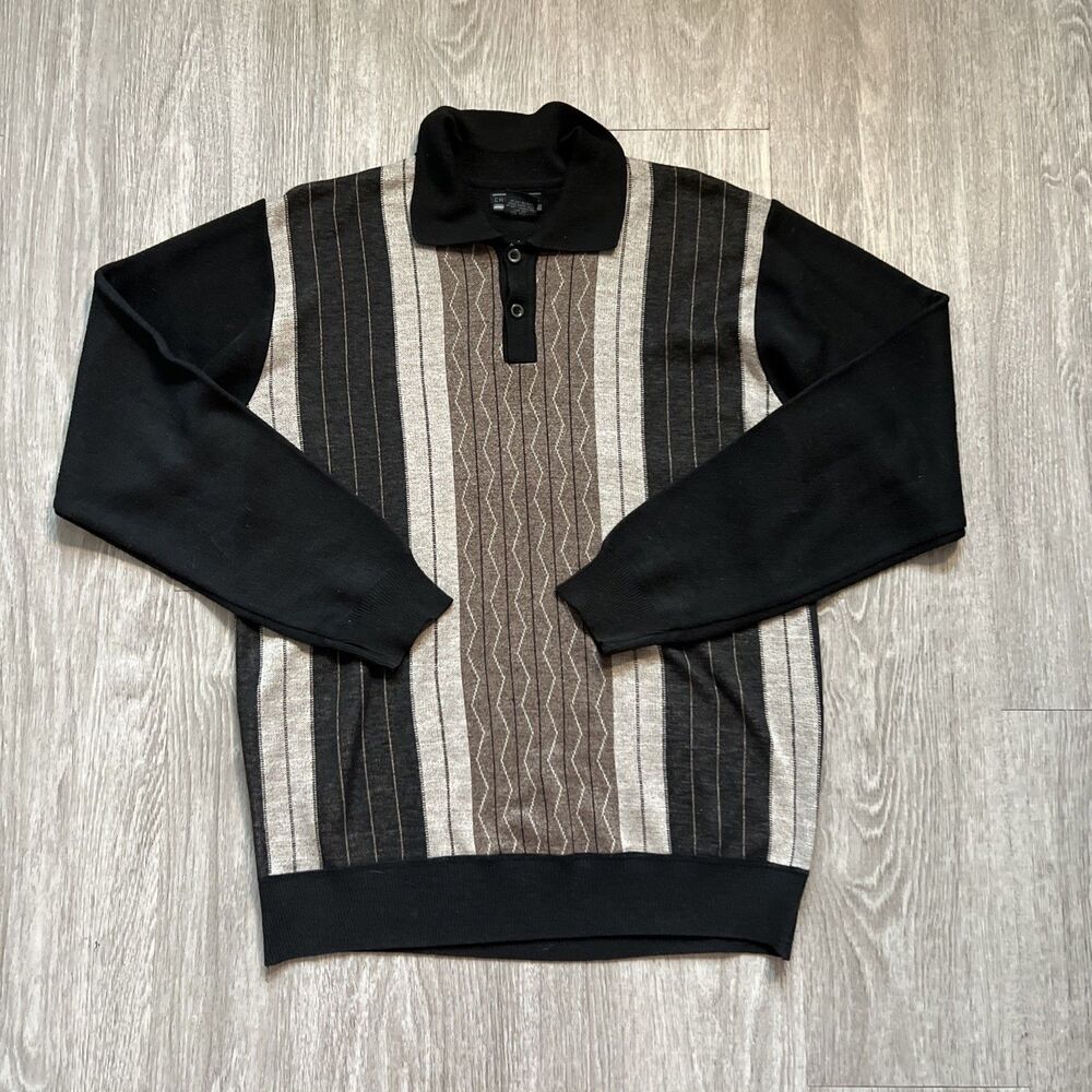 Chereskin Mens Collared Striped Long Sleeve Sweater Grandpa Style Cosby Retro L